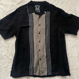 Paradise Linen Blend Button Down Short Sleeve Dress Shirt Medium